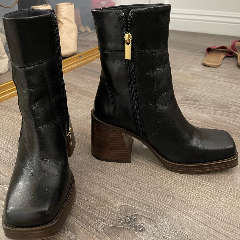 Black faux leather boots -ASOS. Size 6.5 US Womens